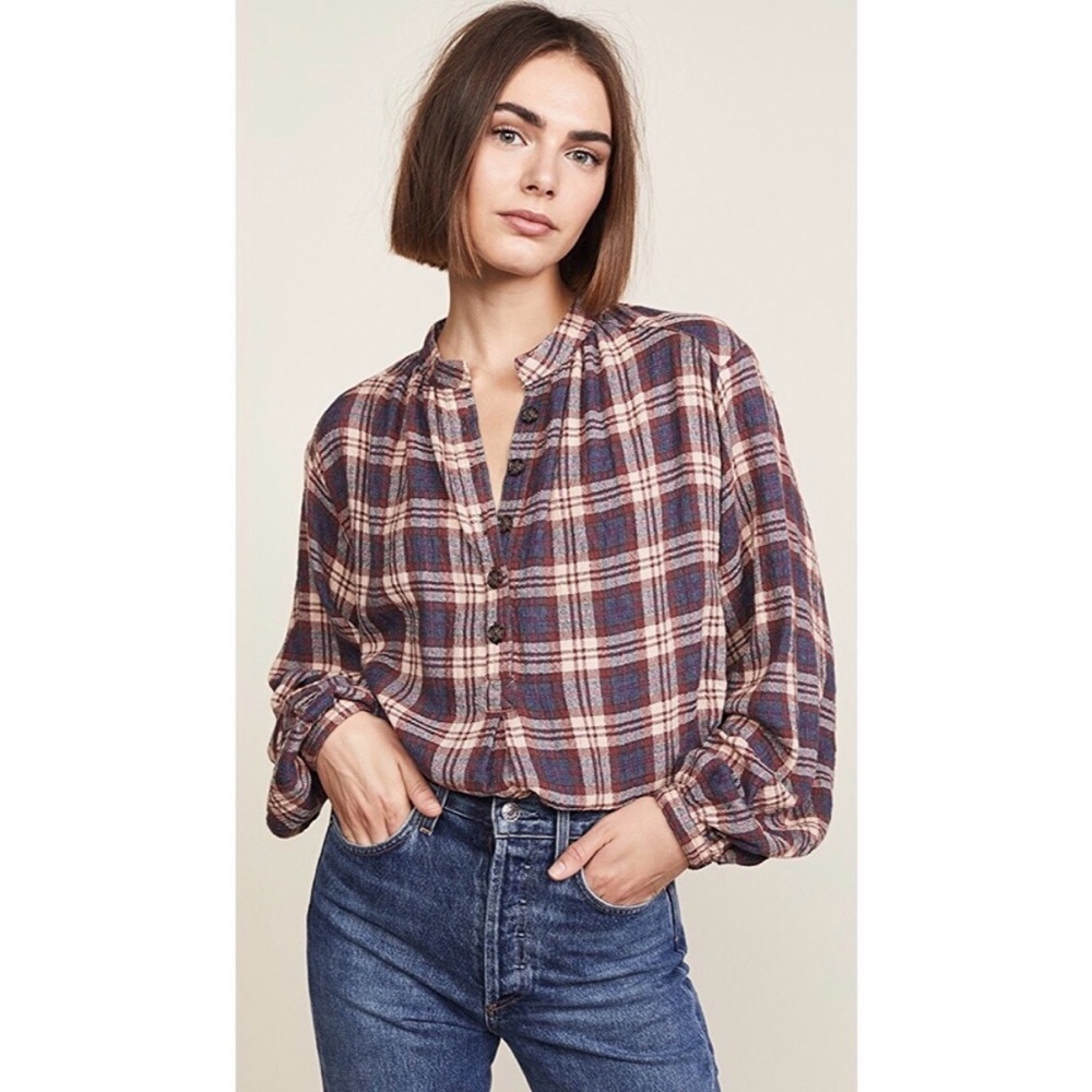 Free People Northern Bound Plaid Pullover Shirt Size XS